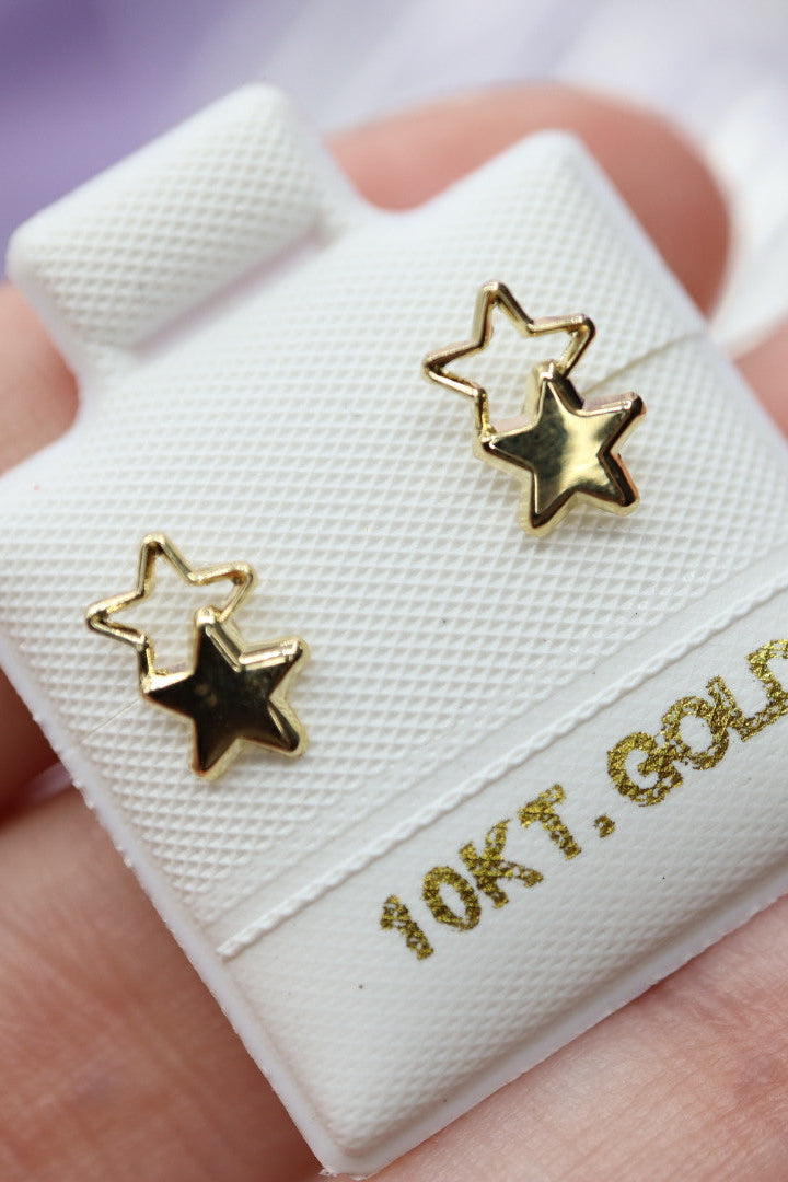 Aretes estrella doble de Oro